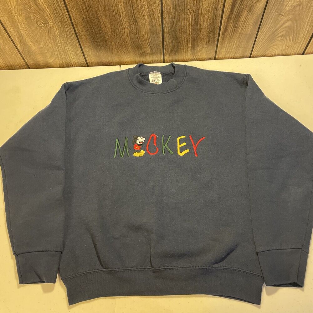 VTG Mickey Mouse Embroidered Navy Crewneck Sweatshirt Womens Medium
